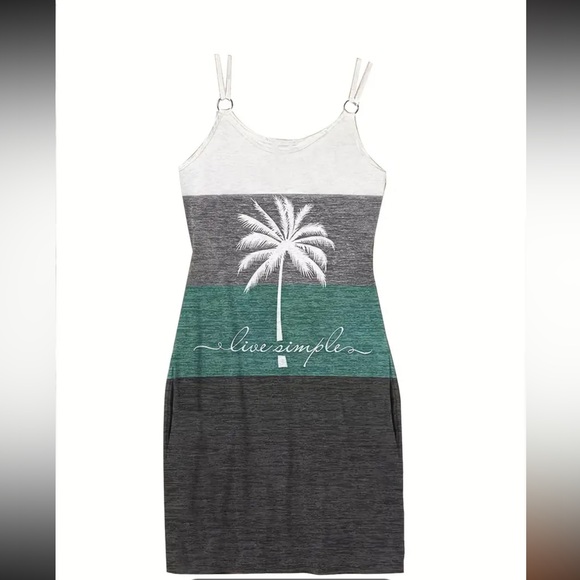 Sold- Live Simple Coconut/Palm tree sun dress with pockets - Picture 1 of 2